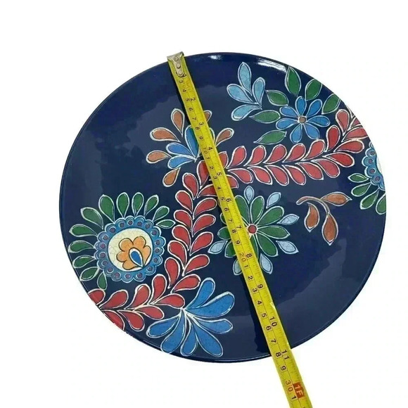 BUNGALOW Set of 4 Melamine 11" Dinner Plates Burgundy Floral Summer Table Decor - Picture 4 of 4